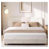 Queen Cream Boucle Platform Bed w/ Headbboard