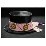 Hand Beaded Wool Top Hat Featuring a peyote-stitch
