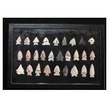 Frame of 28 Arrowheads Found in IL/MO 1 5/8' Longe