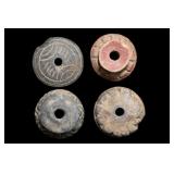 4 Pre-Columbian Engraved Spindle Whorl Beads Outst