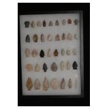Frame of 39 Arrowheads Found in Illinois.  2 3/4'