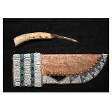 Crow Beaded & Tacked 11 1/2' Sheath & 8' Antler Ha