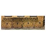 Lot of 4 Vintage Wooden Wagon Wheels W/Metal Ring