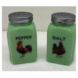 Jadeite Green Rooster Farm Animals S&P Shakers