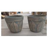 2 PC POTTERY PLANTERS, LEAF PATTERN