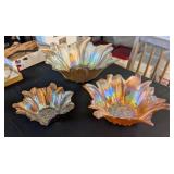 3 PC IRRIDESCENT ABSTRACT ART FLOWER BOWLS