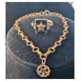 2 PC GOLD TONE ORDER OF THE EASTERN STAR RING &