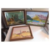 3 PC FRAMED ARTWORK, 2-SIGNED, MOUNTAINSCAPE &