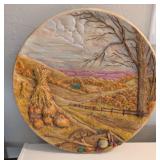 VTG CERAMIC WALL PLATE #4, 3D RELIEF FALL SCENE