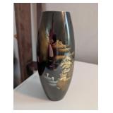 VTG JAPANESE METAL VASE W/ETCHED SLVER/GOLD/BRONZE