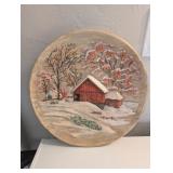 VTG CERAMIC WALL PLATE #3, 3D RELIEF WINTER SCENE,