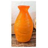ORANGE BLENKO GLASS VASE, SIGNED