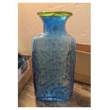 BLUE/GREEN BLENKO GLASS VASE, SIGNED