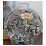 VTG GLASS INDIAN COIN BANK FULL OF NICKLES, OTHER