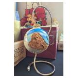 HAND PAINTED GLASS ORNAMENT W/HOLDER, SIGNED