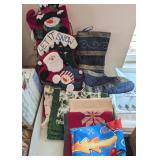 ASSTD TABLE LINENS, PLACEMATS, 2-XMAS STOCKINGS &