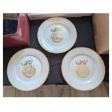 3 PC PORCELAIN CHRISTMAS ORNAMENT PLATES, GOLD