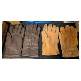 2 PAIR LEATHER GLOVES, BROWN, TAN