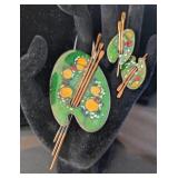 VTG MCM MATISSE RENOIR ENAMEL COPPER BROOCH &