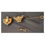 2 PC ANTQ GOLD TONE POCKET WATCH CLIP &