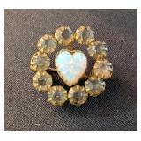 ANTQ VICTORIAN BRASS TONE OPAL GEM STONE BROOCH