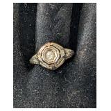 VTG/ANTQ SILVER TONE DIAMOND RING, SZ 4.75