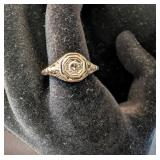 VTG/ANTQ SILVER TONE DIAMOND RING, SZ 6.75, '18K'