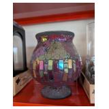 FOOTED GLASS MOSAIC STYLE VASE/CANDLE HOLDER