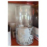 CANDLE HOLDER W/GLASS CHIMNEY & 3 CANDLES