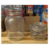 2 PC VTG GLASS SELF SEALING JARS W/GLASS LIDS