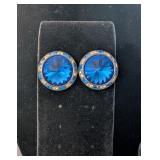 VTG SILVER TONE, BLUE GEM STONE EARRINGS-PIERCED