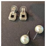 BRIGHTON STYLE SILVER TONE RHINESTONE, FAUX PEARL