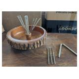 VTG WOOD NUT BOWL W/PICKS & NUTCRACKER