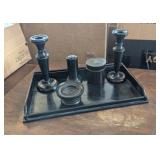 6 PC VANITY SET MARKED EBONY WOOD