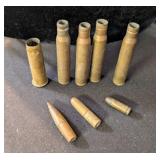 ASSTD BRASS BULLET SHELL CASINGS, 3 UNUSED BULLETS