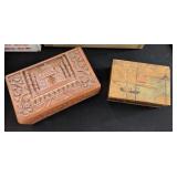 2 PC HAND CARVED WOODEN KEEPSAKE BOXES #1