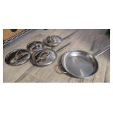 7 PC CUISINART STAINLESS SKILLETS, 2-HAVE LIDS