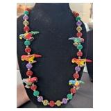 LIBRARIAN LENGTH METALLIC BEADED BIRD NECKLACE