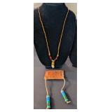 2 PC HAND CRAFTED LEATHER BEADED NECKLACE &