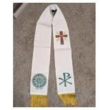 GREEN CLERICAL STOLE W/CELTIC CROSS/CHI-RHO SYMBO