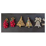 ASSTD VTG CHRISTMAS JEWELRY, SILVER TONE BELL &