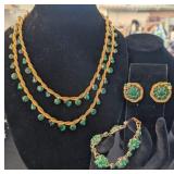 VTG BARCLAY EMERALD GREEN NECKLACE, BRACELET &