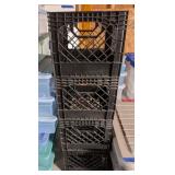 4 PC BLACK PLASTIC MILK CRATES