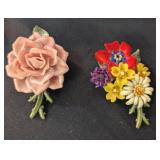 2 PC VTG FLOWER BROOCHES