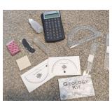 GEOLOGY KIT, CALCULATOR, RULERS, POCKET KNIFE &