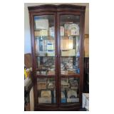 DARK WOOD CHINA CABINET W/BEVELED/CURVED GLASS