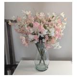 GLASS VASE W/FAUX FLOWER BOUQUET, PINK/WHITE