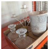 5 PC CANDLE HOLDERS, GLASS, METAL, OTHER