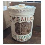 VTG/ANTQ STONEWARE HUMIDOR/POTTERY JAR, MARKED