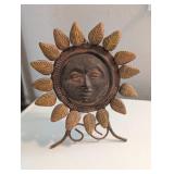 HANDMADE CLAY SUN FACE W/STAND